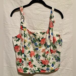 Old Navy Floral Tie-Shoulder Tank Top - White with Pink & Blue Floral Print Sz L